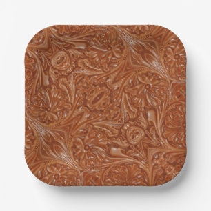 southwest pattern western country tooled leather paper plate