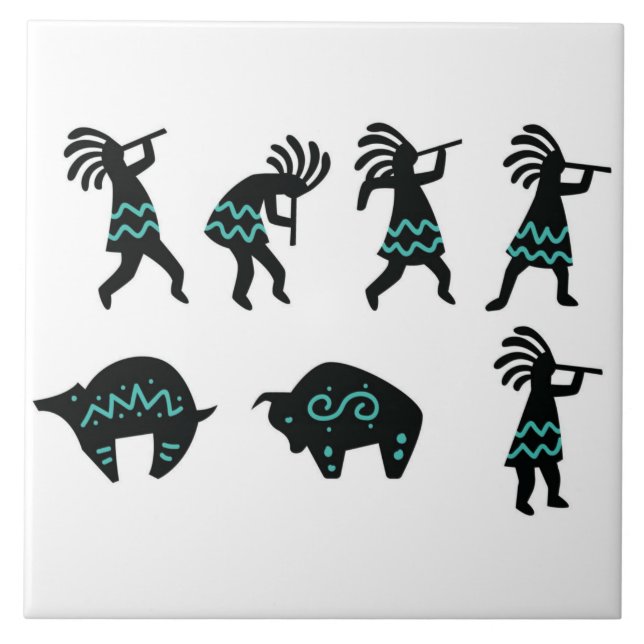 Southwest Petroglyh Kokopelli White Kitchen Tile (Front)
