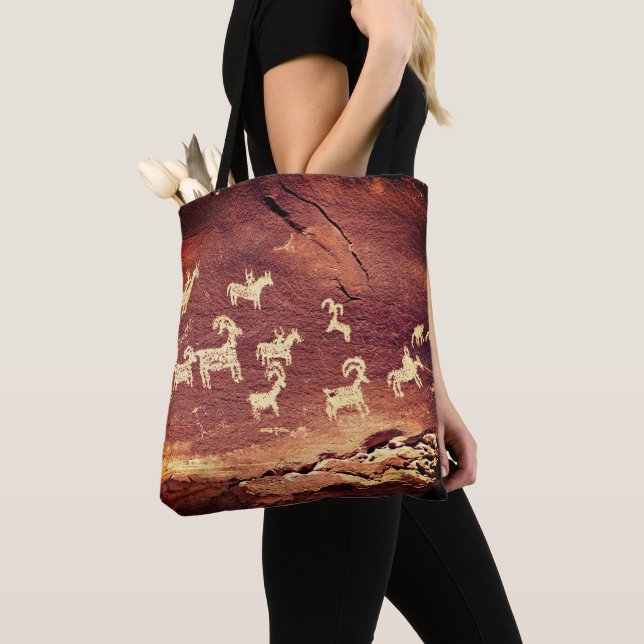Southwest Petroglyph Ceramic Tile Tote Bag (Close Up)