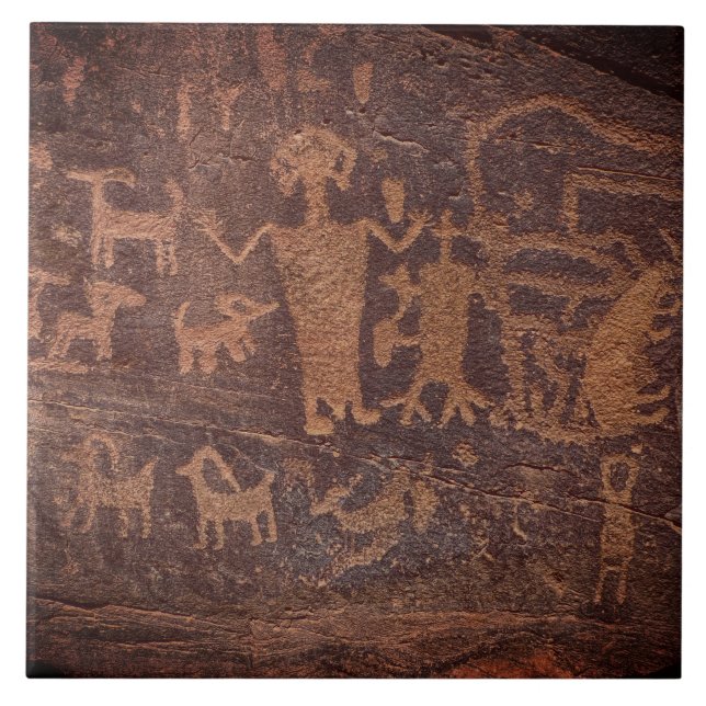 Southwest Petroglyph Dark Brown Ceramic Tile (Front)