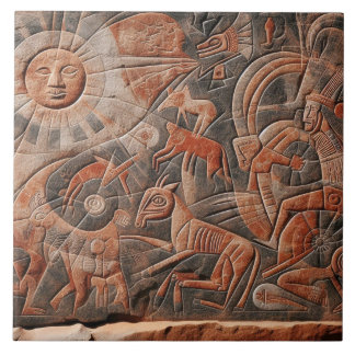 Southwest Petroglyph Design Animals Moon Dancing Tile