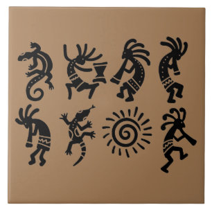 Southwest Petroglyph Kokepli Brown Ceramic Tile