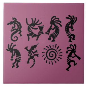 Southwest Petroglyph Kokepli Magenta Ceramic Tile