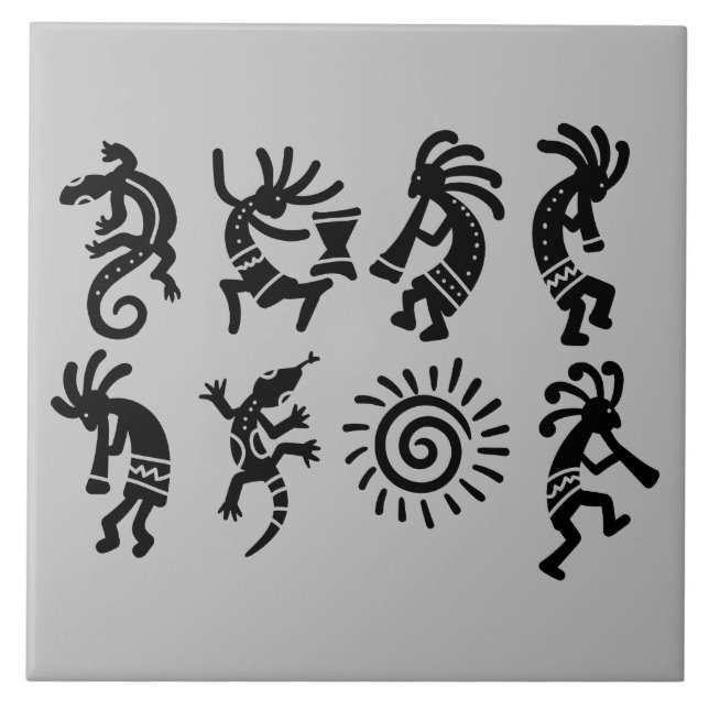 Southwest Petroglyph Kokopelli Grey Tile (Front)