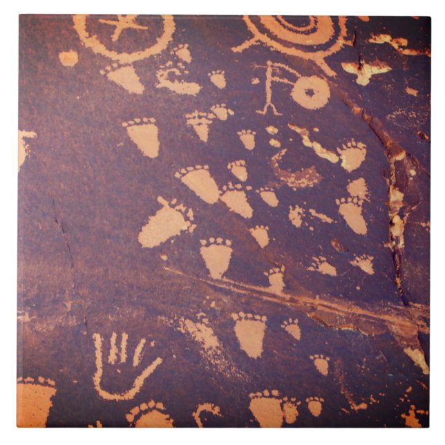 Southwest Petroglyph Native American Footprint RE Tile (Front)