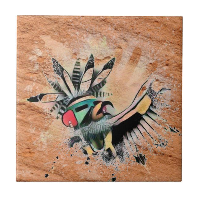 Southwest Petroglyph Native Kachina Dancer  Tile (Front)