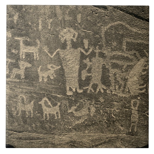 Southwest Petroglyph Sepia Ceramic Tile (Front)