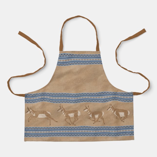 Southwest Pronghorn Antelope Blue Border Small Apron (Front)