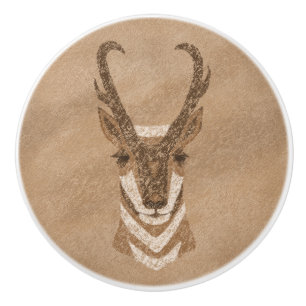 Southwest Pronghorn Antelope Head Petroglyph Ceramic Knob