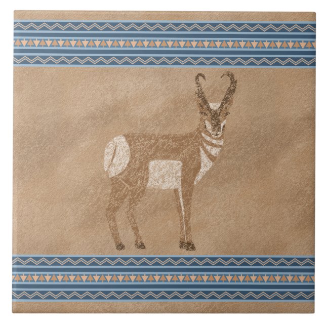 Southwest Pronghorn Antelope with Geometric Border Tile (Front)