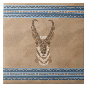 Southwest Pronghorn Antelope with Geometric Border Tile