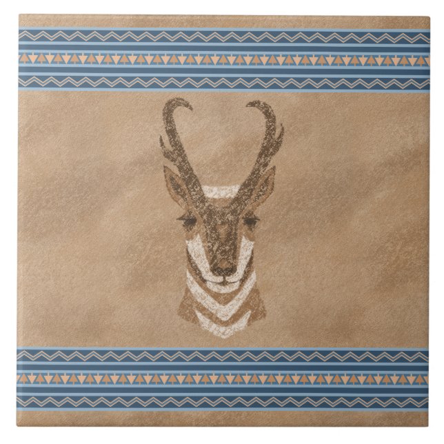 Southwest Pronghorn Antelope with Geometric Border Tile (Front)