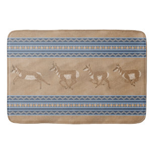 Southwest Pronghorn Antelopes Blue Border Bath Mat