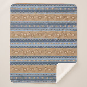 Southwest Pronghorn Antelopes Blue Border Medium Sherpa Blanket