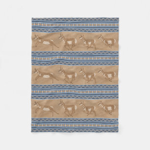 Southwest Pronghorn Antelopes Blue Border Small Fleece Blanket