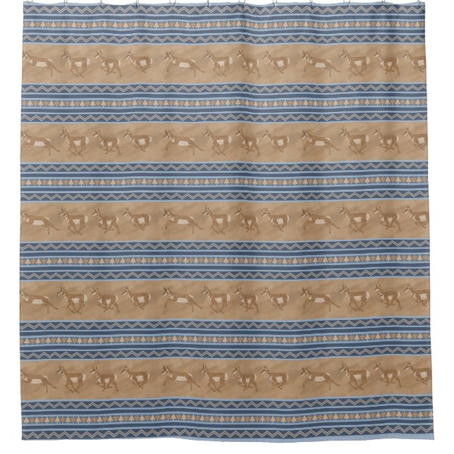 Southwest Pronghorn Antelopes Blue & Tan Pattern Shower Curtain (Front)