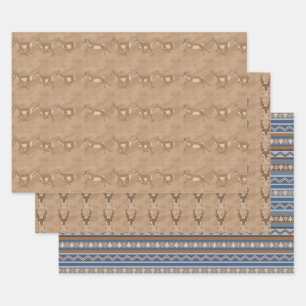 Southwest Pronghorn Antelopes Geometric Pattern Wrapping Paper Sheet