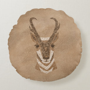 Southwest Pronghorn Petroglyph Round Cushion