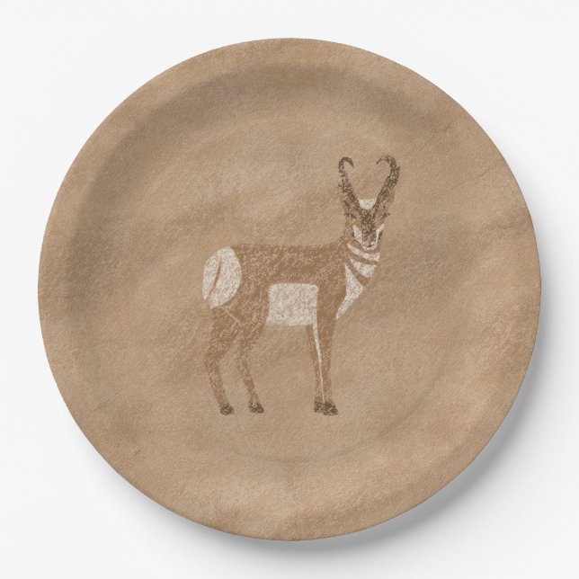 Southwest Pronghorn Standing Antelope Design Paper Plate (Front)