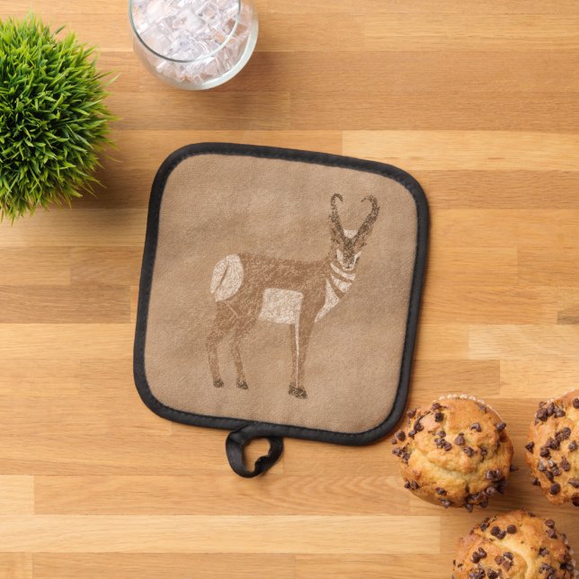Southwest Pronghorn Standing Antelope Tan Pot Holder (Top Down)