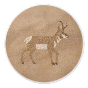Southwest Pronghorn Walking Antelope Petroglyph Ceramic Knob