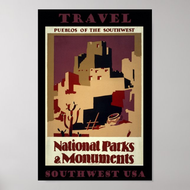 Southwest Pueblos USA Vintage Travel Poster (Front)