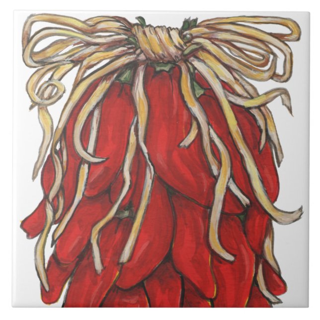 Southwest Red Chile Chilli Ristra Top Tile House # (Front)