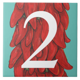 Southwest Red Chilli Pepper House #2 Two Turquoise Tile