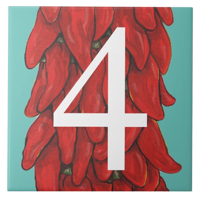 Southwest Red Chilli Pepper House #4 Four Turquois Tile (Front)