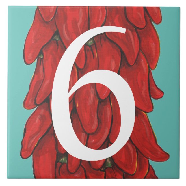 Southwest Red Chilli Pepper House #6 Six Turquoise Tile (Front)