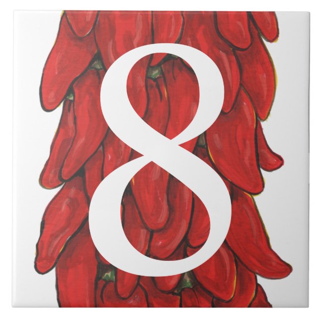 Southwest Red Chilli Pepper House Number 8 Eight Tile (Front)