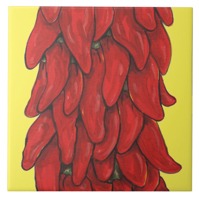 Southwest Red Chilli Pepper Ristra Middle Yellow Tile (Front)