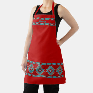 Southwest Red & Turquoise Geometric Personalized Apron