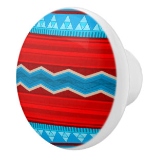 Southwest River Canyon Geometric Red and Turquoise Ceramic Knob