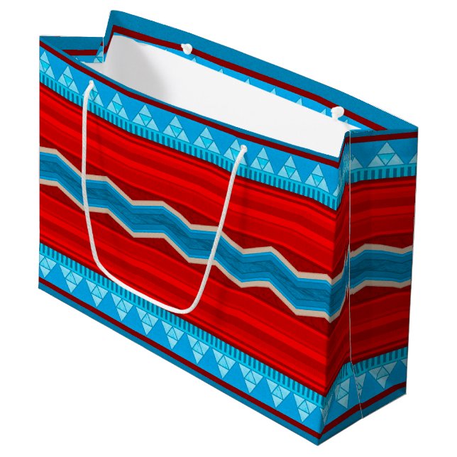 Southwest River Canyon Geometric Red Turquoise Large Gift Bag (Front Angled)