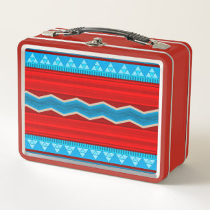 Southwest River Canyon Geometric Red Turquoise Metal Lunch Box