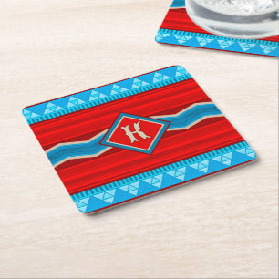 Southwest River Canyon Red Turquoise Monogrammed Square Paper Coaster