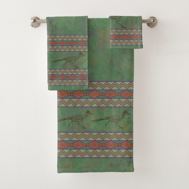Southwest Roadrunner Sagebrush Green Bath Towel Set (Insitu)