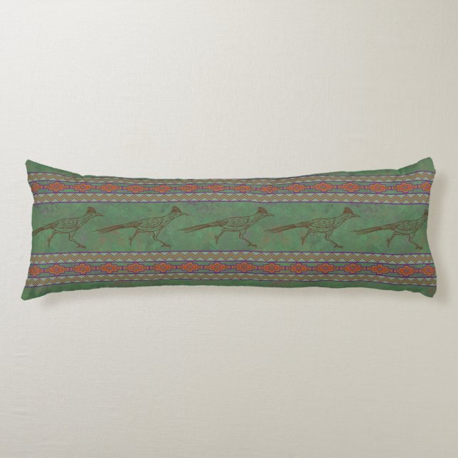 Southwest Roadrunner Sagebrush Green Body Pillow (Front)