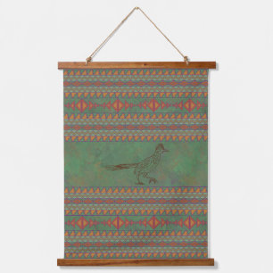 Southwest Roadrunner Sagebrush Green Geometric Hanging Tapestry