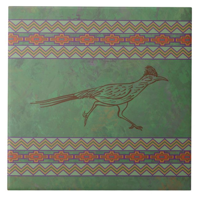 Southwest Roadrunner Sagebrush Green Tile (Front)