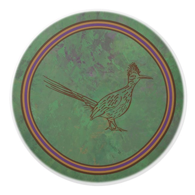 Southwest Roadrunner Standing Sagebrush Green Ceramic Knob (Front)