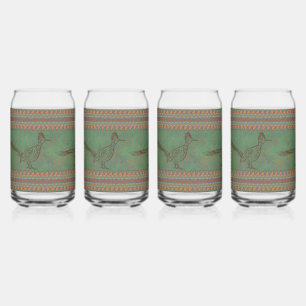 Southwest Roadrunners Trio Geometric Border Green Can Glass