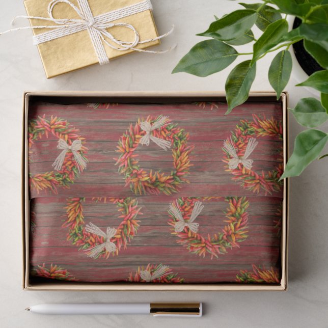 Southwest Rustic Chile Pepper Wreaths Wood Pattern Tissue Paper (Gift)