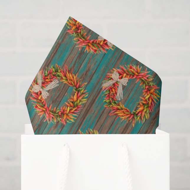 Southwest Rustic Chile Pepper Wreaths Wood Pattern Tissue Paper (Gift Bag)