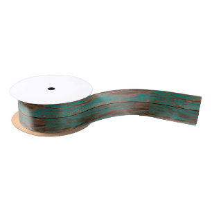 Southwest Rustic Weathered Blue Painted Wood Satin Ribbon