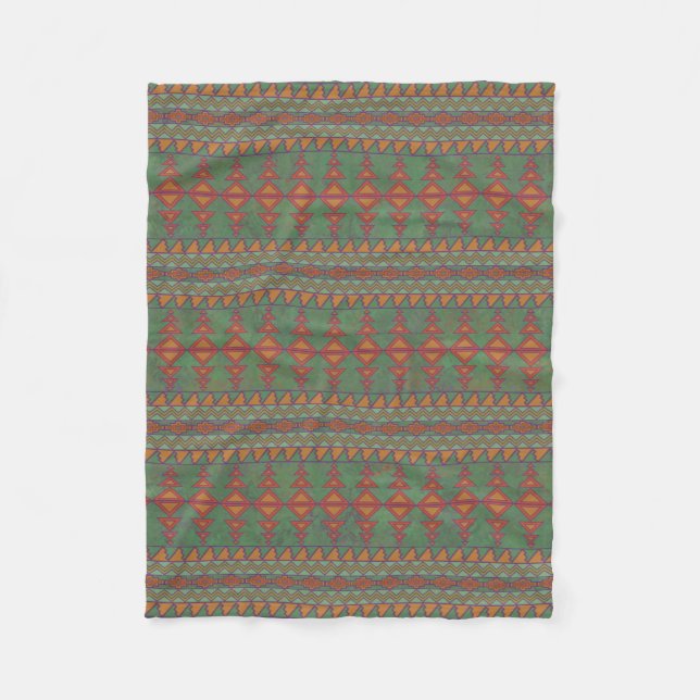 Southwest Sagebrush Green Geometric Design  Fleece Blanket (Front)