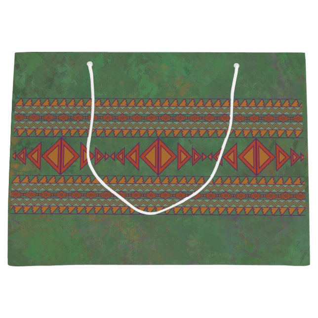 Southwest Sagebrush Green Geometric Design Large Gift Bag (Front)