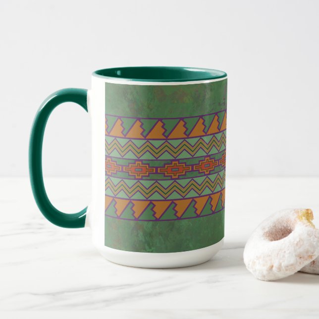 Southwest Sagebrush Green Geometric Design Mug (With Donut)