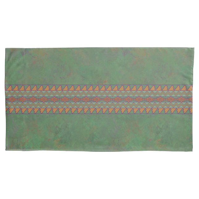 Southwest Sagebrush Green Geometric Design Pillowcase (Front-Left)